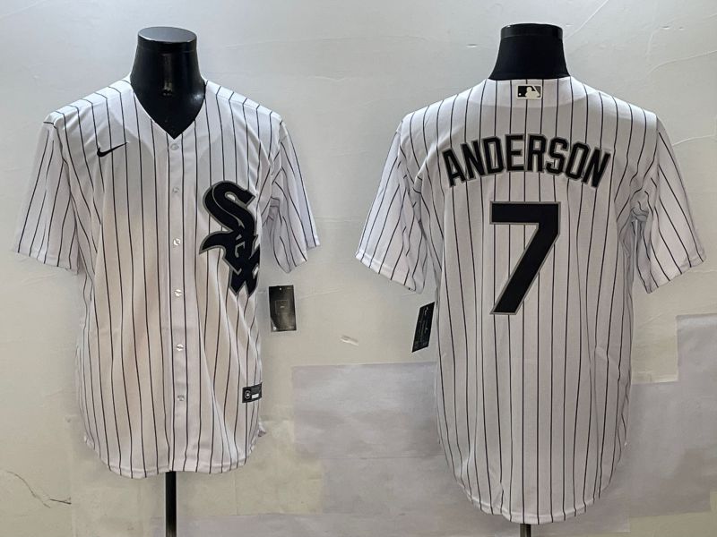 Men Chicago White Sox #7 Anderson White Stripe Game 2025 Nike MLB Jersey style 1